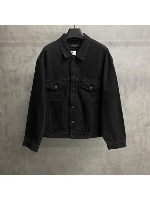 BALENCIAGA Balenciaga Black & Green Glitter-Print Logo Denim Jacket