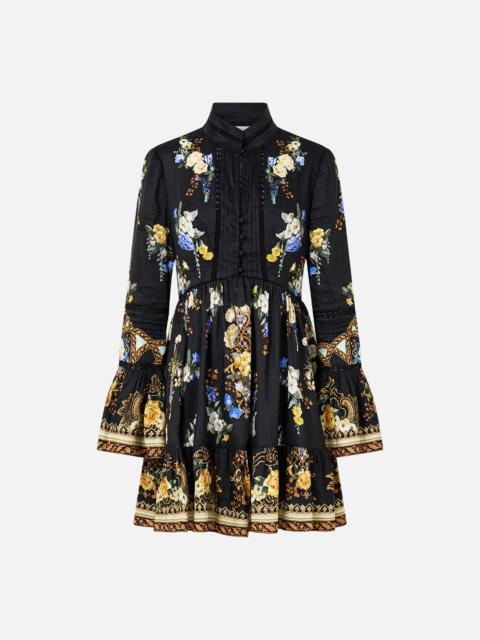 CAMILLA HIGH NECK SHORT DRESS WITH RUFFLE CUFF