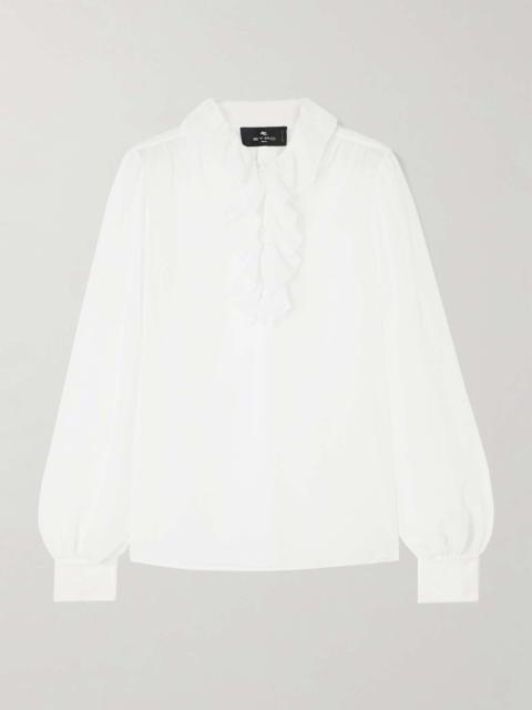 Ruffled jacquard blouse White