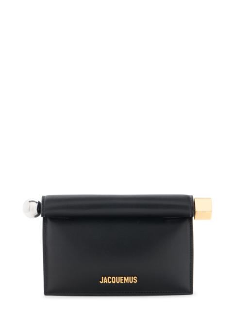 JACQUEMUS Jacquemus La Petite Pochette Rond Carré Leather Clutch in Black at Nordstrom
