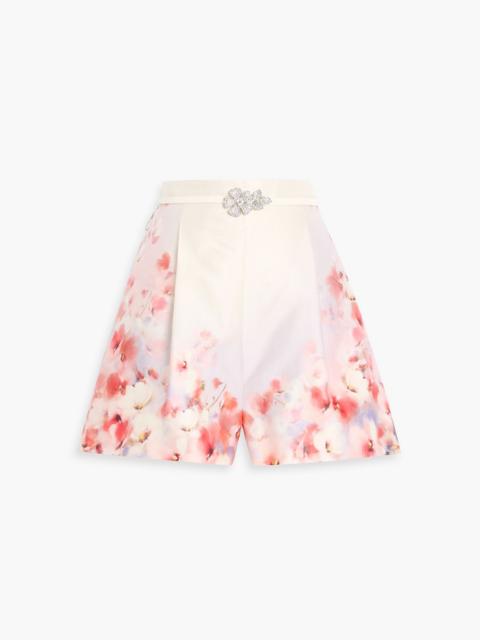 Zimmermann Crystal-embellished floral-print silk and cotton-blend twill shorts