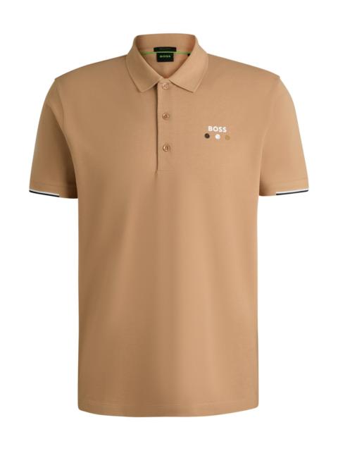 BOSS ACTIVE PADDY MERCERIZED-COTTON POLO SHIRT WITH GRID TRIMS