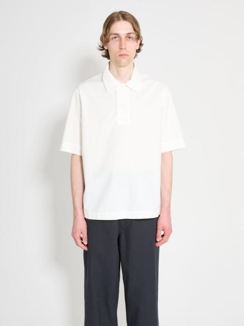 MARGARET HOWELL MHL OFFSET PLACKET POLO TEXTURED COTTON WHITE