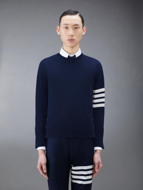 Thom Browne Navy Shetland Cashmere 4-Bar Crew Neck Jumper