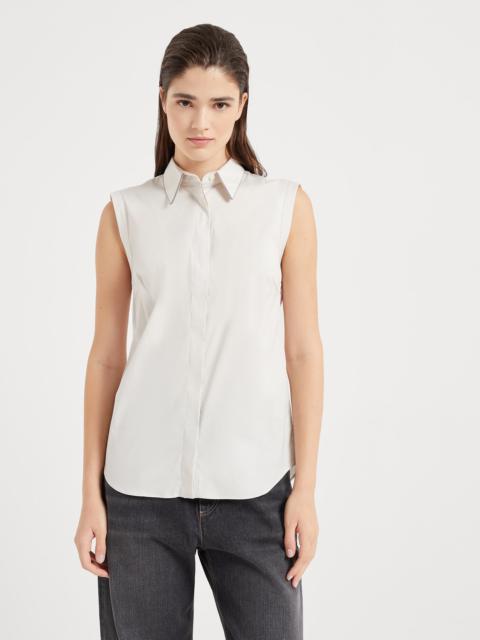 Stretch cotton poplin sleeveless shirt with shiny trim