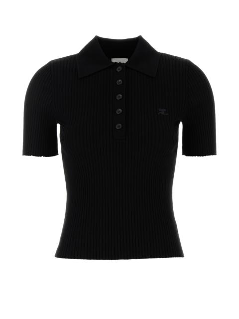 courrèges Black viscose blend polo shirt