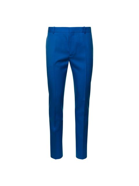 Blue Slim Pants With Welt Pockets In Wool Man