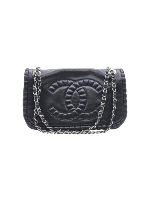 CHANEL On The Bund Leather Flap Medium Shoulder Bag Silver Chain