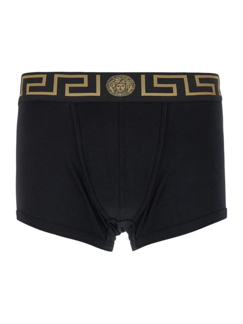 VERSACE Versace Men Black Boxer Briefs With Greca And Medusa Detail In Stretch Cotton Man