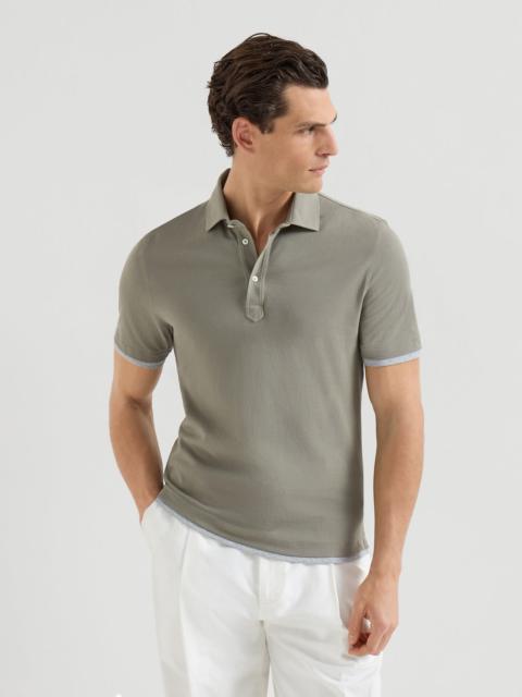 Brunello Cucinelli Cotton piqué shirt-style collar polo with faux-layering