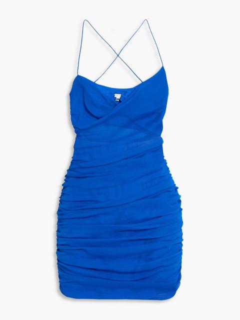 THE SEI Ruched silk-chiffon mini dress