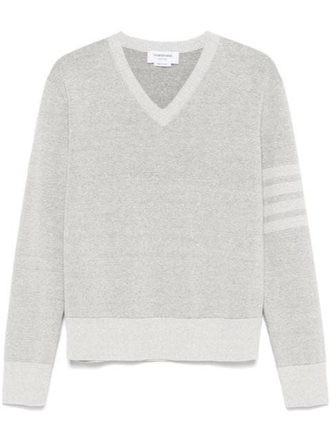 Thom Browne THOM BROWNE - Men Textured Striped Stitch Relaxed Fit V Neck Pullover