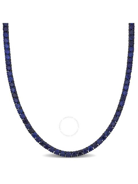 Other Designers Amour 40 CT TGW Created Blue Sapphire Men's Tennis Necklace in Black Rhodium Plated Sterling Silver