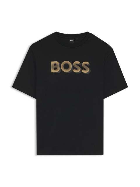 BOSS MERCERIZED-COTTON T-SHIRT WITH LOGO ARTWORK
