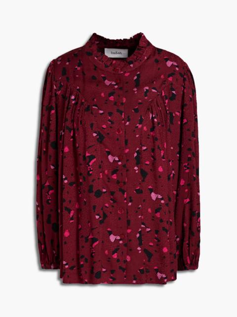 ba&sh Tonka gathered printed satin-jacquard shirt