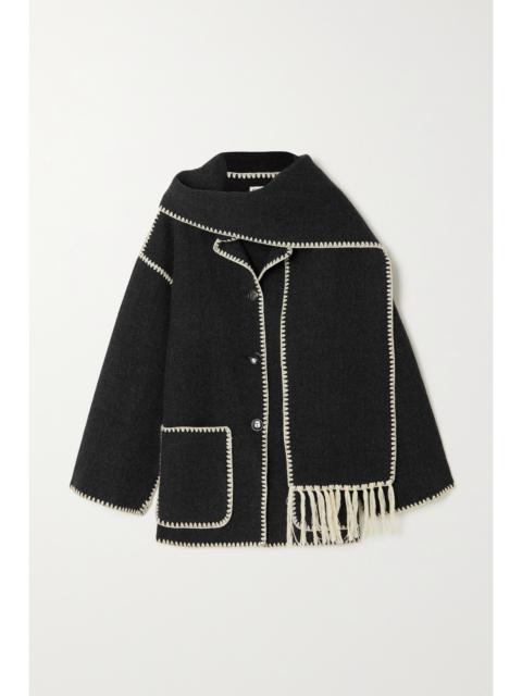Draped fringed wool-blend jacket