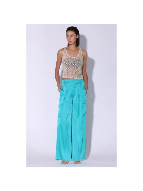 Other Designers Walter Baker Denver Pant Turquoise Blue Wide Leg High Rise Satin SZ M NWT $198