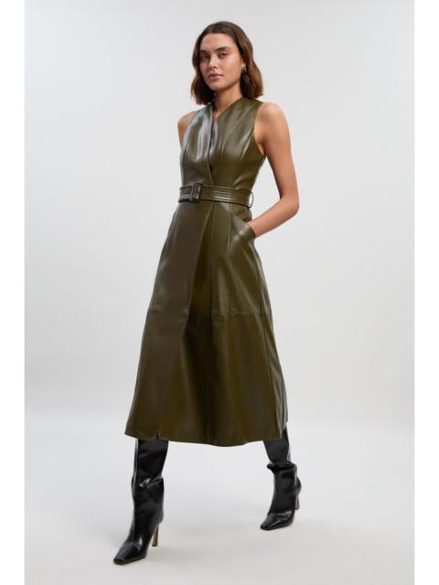 KAREN MILLEN Faux Leather Belted Sleeveless Dress