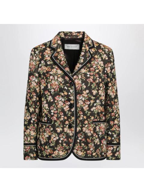 Dries Van Noten DRIES VAN NOTEN Brown Floral Gobelin Cotton Blend Blazer New