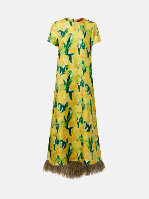 La DoubleJ Swing feather-trimmed silk maxi dress