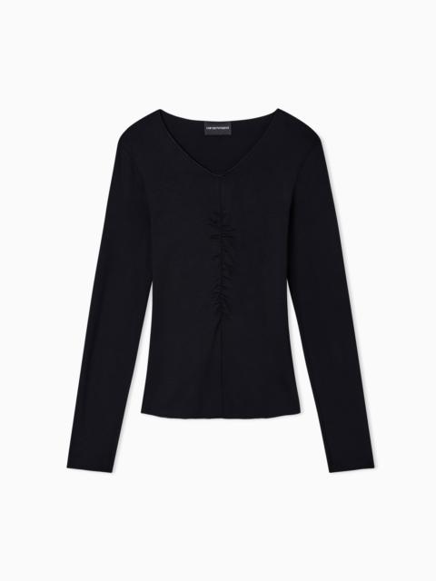 EMPORIO ARMANI STRETCH JERSEY JUMPER WITH GATHERING DETAIL