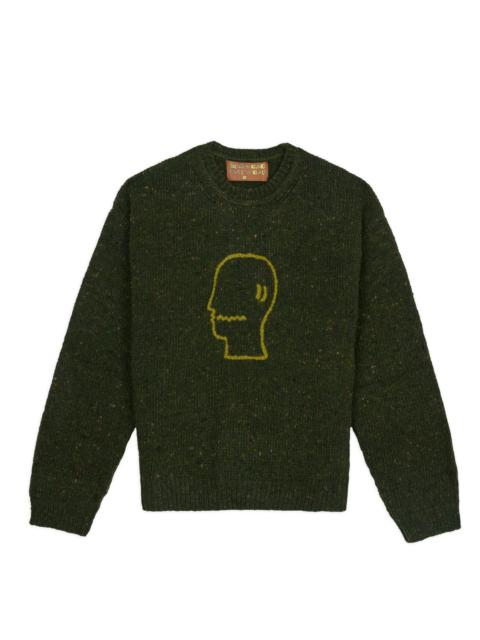 BRAIN DEAD Logohead Alpaca Crewneck Sweater - Forest Green