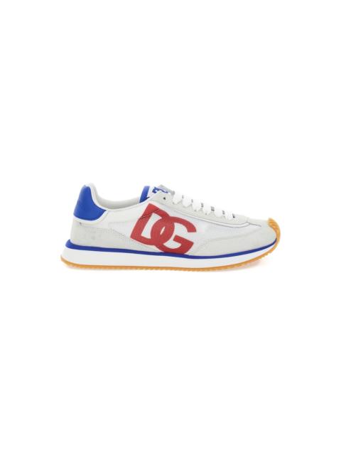 Dolce & Gabbana 'aria' Multicolor Running Sneakers With Logo Detail In Suede And Tech Fabric Woman
