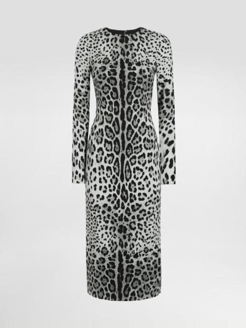 Dolce & Gabbana Charmeuse calf-length sheath dress with leopard print