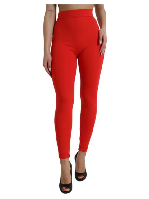Dolce & Gabbana Red Nylon Stretch Slim Leggings Pants
