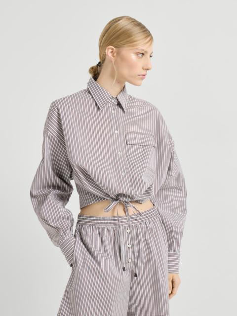 Brunello Cucinelli Striped cotton and silk poplin shirt with monili