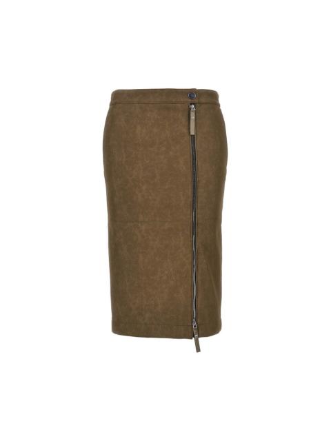 PINKO Pinko Faux Nubuck Leather Pencil Skirt Khaki