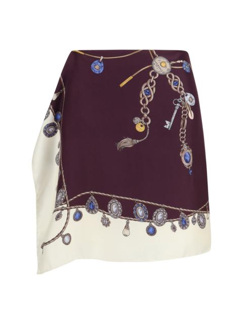 VERSACE Versace Printed Silk Twill Mini Skirt Burgundy/White/Gold
