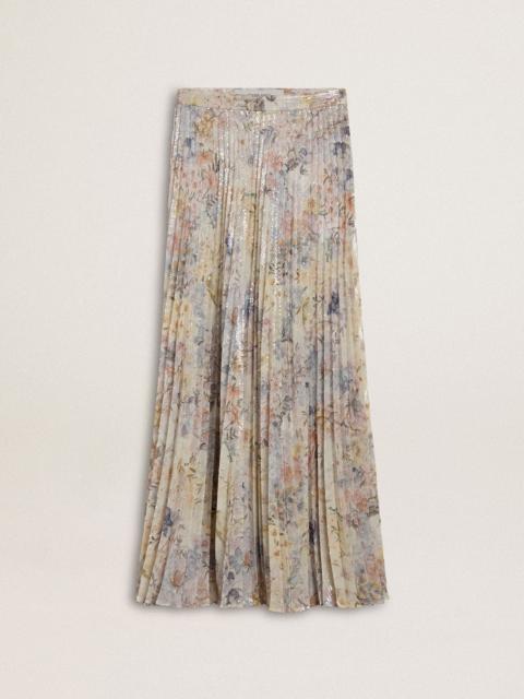 Golden Goose Women's long pleated skirt with multicolor floral sequin print