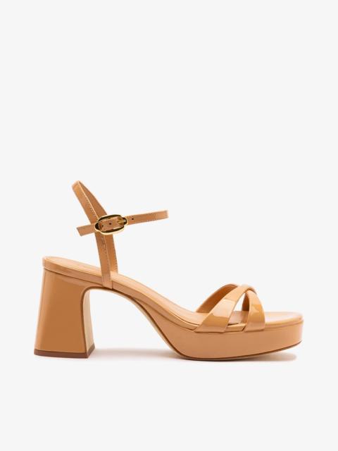 Larroudé Bianca Low Sandal In Tan Patent Leather