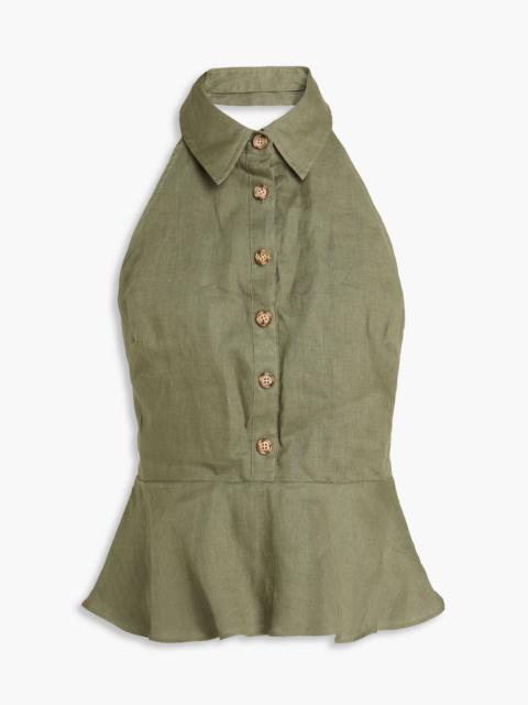 VERONICA BEARD Lancaster linen peplum halterneck top