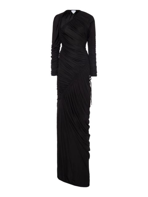 Bottega Veneta Ruched Jersey Maxi Dress brown