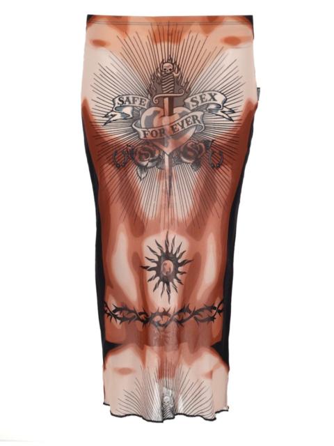 Jean Paul Gaultier MIDI SKIRT WITH SAFE SEX TATOO PRINT