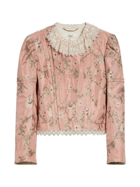 Chloé Chloé Lace Trim Taffeta Fitted Jacket in 6L6 Tan Rose at Nordstrom