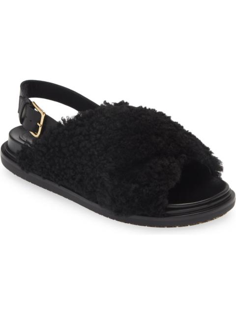 Marni Fussbett Genuine Shearling Sandal in Black at Nordstrom