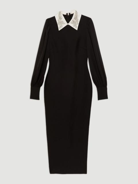 KAREN MILLEN Bandage Collared Knitted Midi Dress With Sheer Sleeve