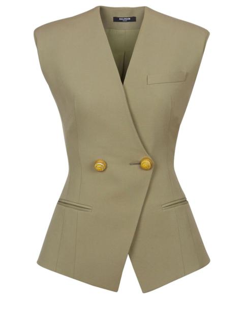 Buttoned Grain De Poudre Vest