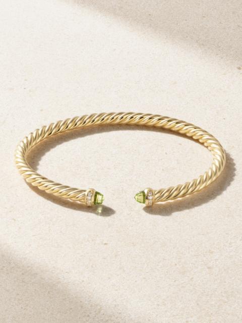 DAVID YURMAN Modern Cable 18-karat Gold, Peridot And Diamond Cuff