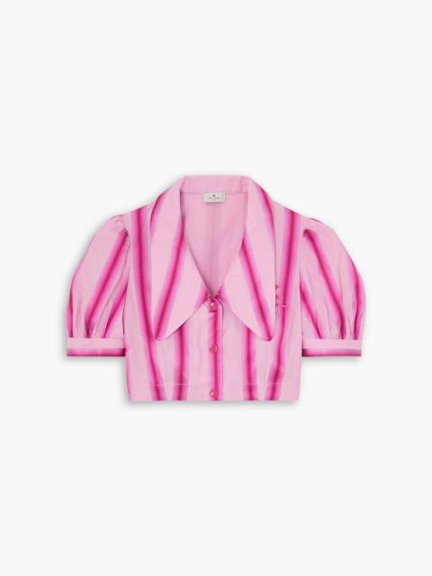 Etro Cropped embroidered striped cotton and silk-blend shirt