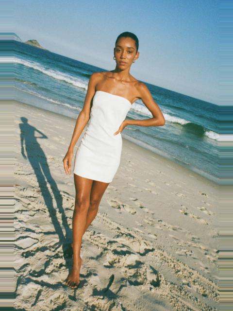 SPRWMN WHITE CROC EMBOSSED LEATHER STRAPLESS DRESS