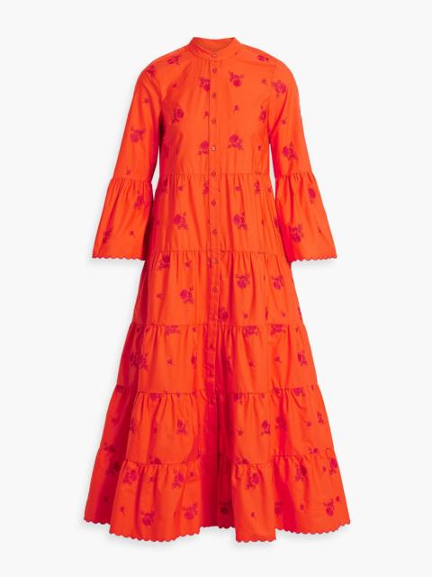 Erdem Tiered embroidered cotton-poplin midi shirt dress