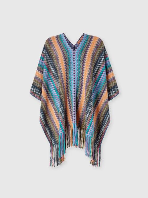 Missoni Wool-blend zigzag poncho with fringes