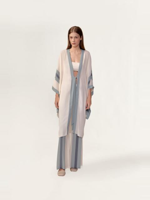 ADRIANA DEGREAS Bold Stripes Short Robe Off/L. Blue/Navy