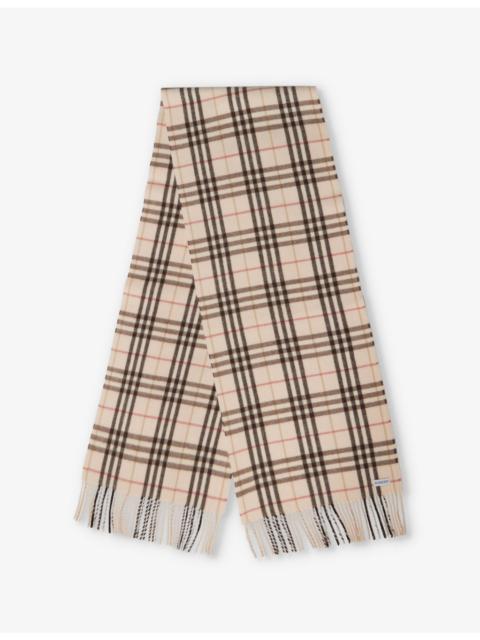 Burberry Check-print fringed cashmere scarf