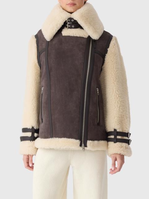 MACKAGE Mackage Rhoslyn Oversize Genuine Shearling Moto Jacket in Coffee-Natural at Nordstrom