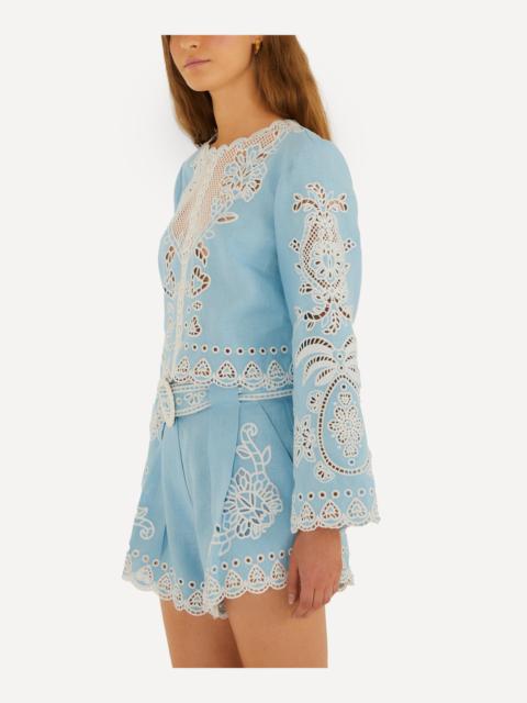FARM RIO Light Blue Romantic Richelieu Blouse